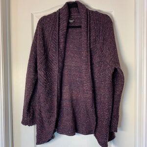Denver Hayes Cozy Knit Cardigan L – Prune Burgundy Speckled Open Front